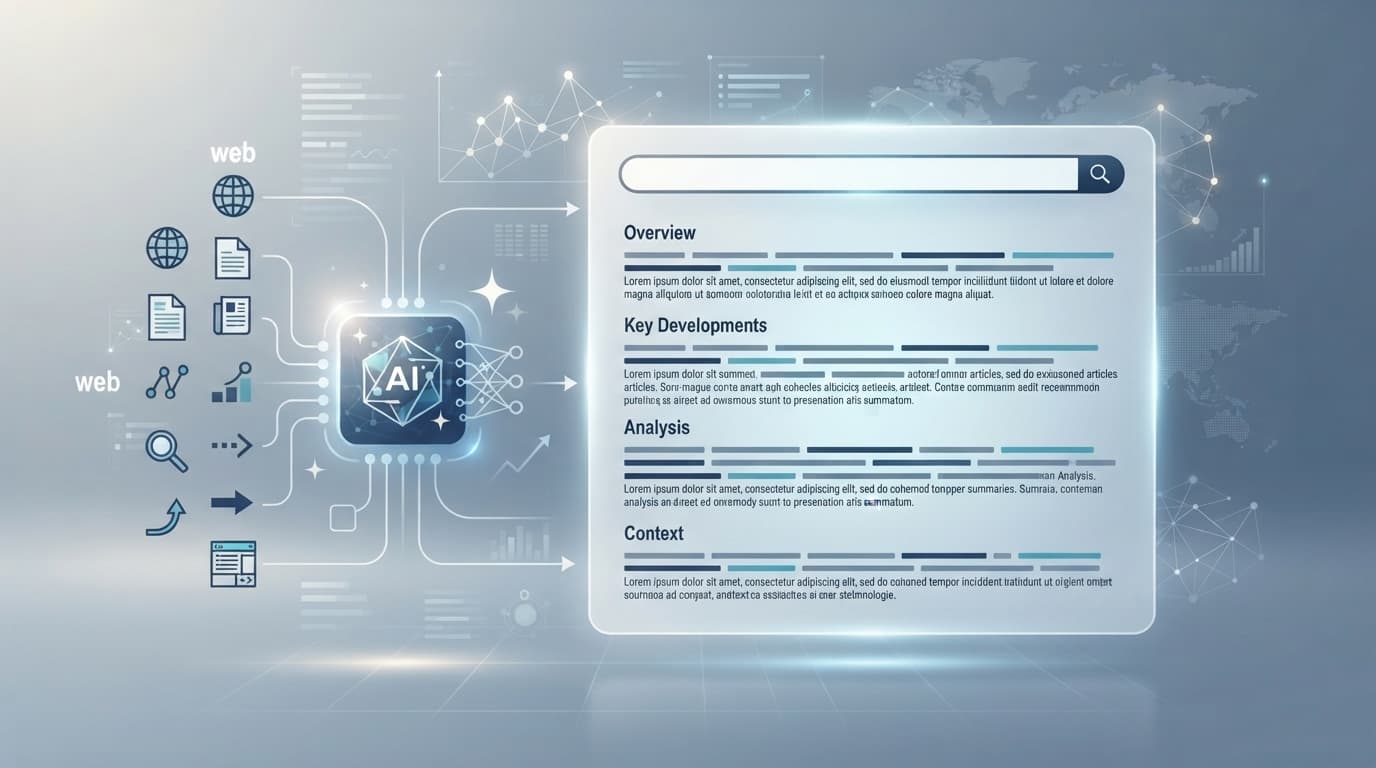 AI 검색 요약 화면과 웹사이트 콘텐츠 구조를 도식화한 그래픽