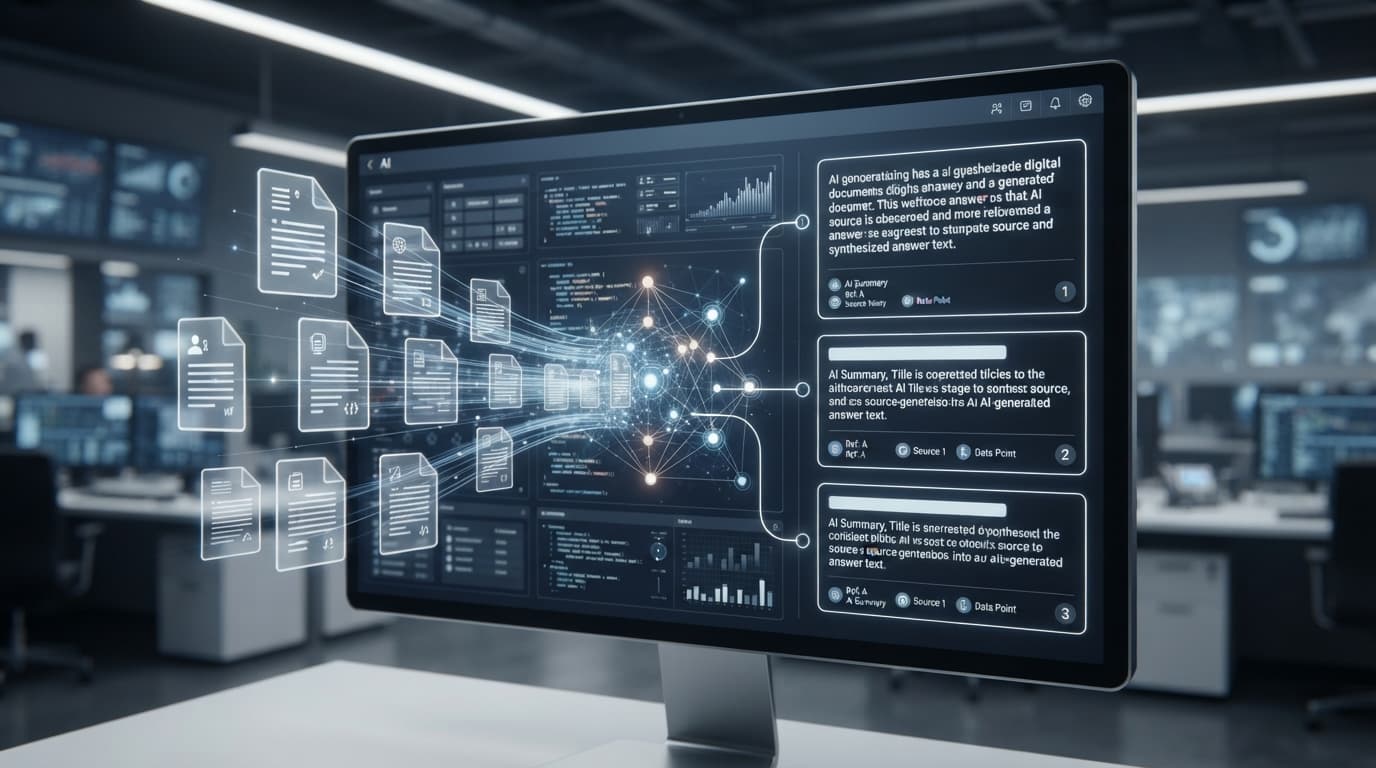 AI 검색 인터페이스의 인용 출처 분석과 최적화 구조를 도식화한 이미지